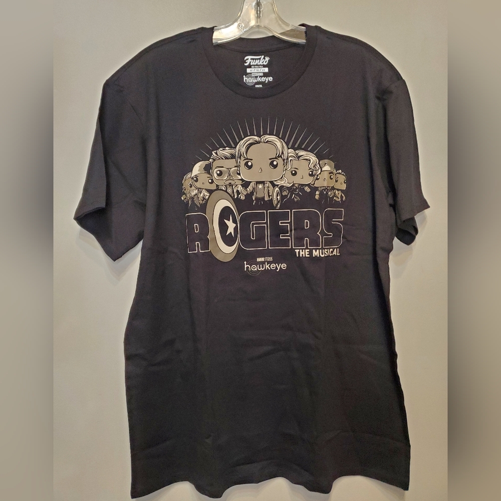 234. NWOT - Funko Black Graphic T-Shirt - Rogers The Musical - Size XL